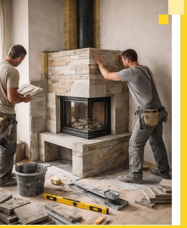 Угловые камины под ключ проект, монтаж и отделка в Димитровграде