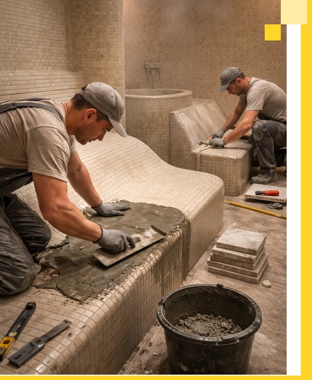 Лежаки для хамама под ключ в Димитровграде, проект и монтаж