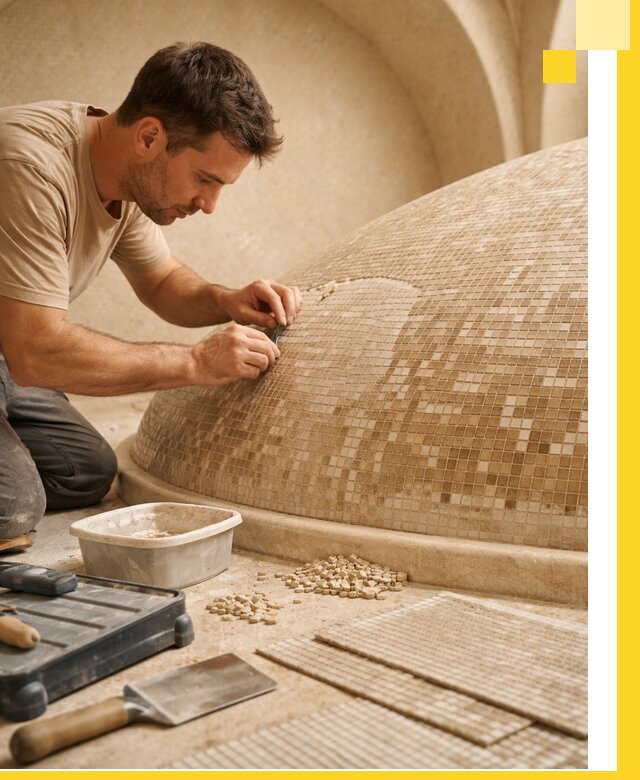 Профессиональная укладка мозаики для хамама под ключ в Димитровграде